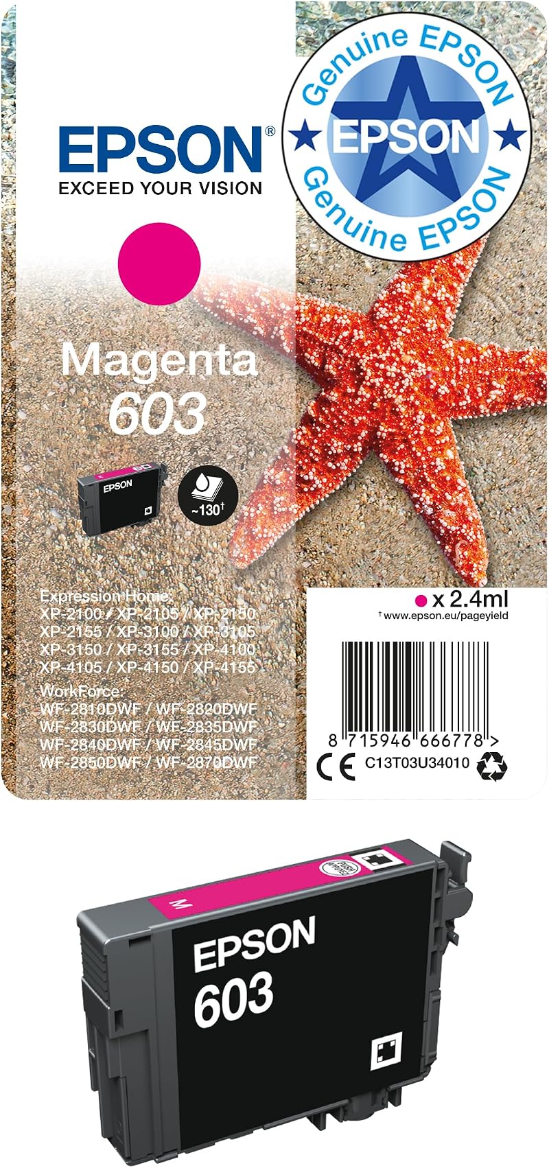 Epson 603 Magenta Starfish Genuine Ink Cartridge Standard Capacity