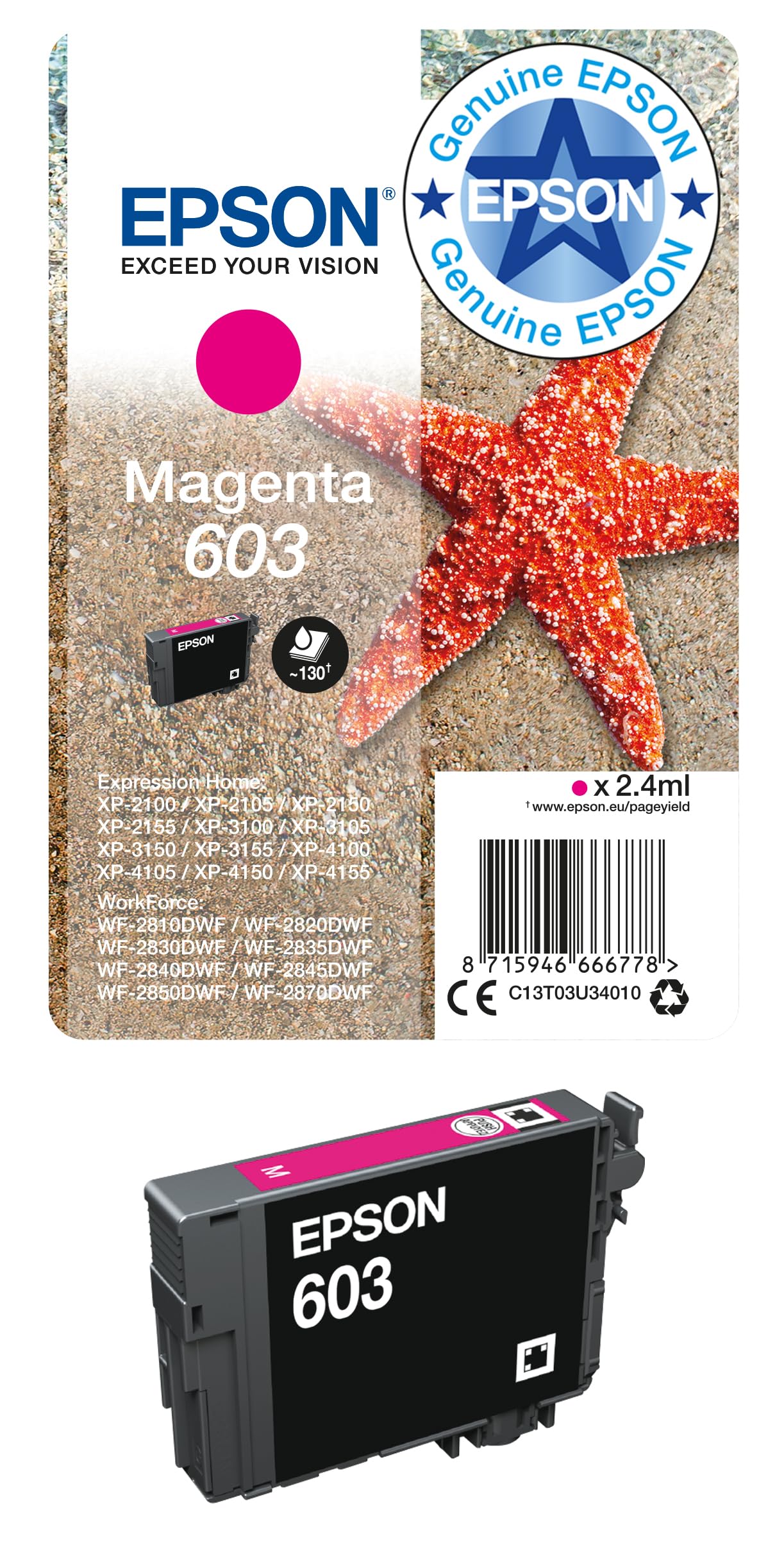 Epson 603 Magenta Starfish Genuine, Ink Cartridge, Standard Capacity