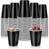 Dualshine 100 Pack Black Plastic Cups 18 oz, Disposable Heavy Duty Drinking Cups for Party, Graduation Shot Cup for Wedding Birthday Beer Taste Serving Snack Sample Tastings Barbecues Picnic