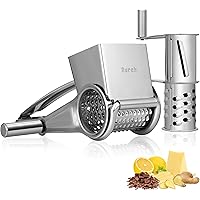 Nurch Rotary Cheese Grater Vegetable Stainless Steel Cheese Grater Shredder Cutter Grinder with 3 Drum Blades