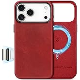 SHIELDON Genuine Leather Case for iPhone 17 Pro Max 6.9 Inch 2025, [Updated Camera Button], Magnetic Wireless Charging, Slim Fit, Non-Slip, Anti-Scratch, Shockproof Protective Phone Cover - Retro Red