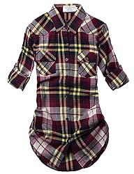 Match Womens Button Down Flannel Plaid Shirts roll