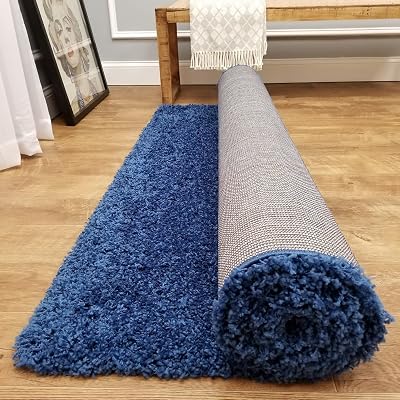 Prime Plus Navy Blue Thick 5cm Pile Shaggy Rug 60 x 110cm