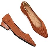 ZVQQVZ Chunky Heels for Women Knit Ballet Shoes Pointed Toe Low Heel Mesh Comfortable Block Pumps Dress Shoes