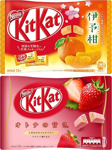 Amazon ネスレ日本 キットカット ミニ 伊予柑 12枚 キットカット ミニ オトナの甘さ ストロベリー 12枚 食べ比べアソートセット 各1袋 計2袋 セット品 食品 飲料 お酒 通販