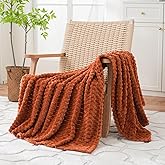 Puncuntex Burnt Orange Throw Blanket 50"×60" inches Fuzzy 3D Jacquard Decorative Flannel Fleece Super Soft Plush Cozy Blanket for Couch Sofa Chair Lightweight