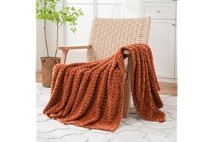 Puncuntex Burnt Orange Throw Blanket 50"×60" inches Fuzzy 3D Jacquard Decorative Flannel Fleece Super Soft Plush Cozy Blanket for Couch Sofa Chair Lightweight