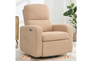 AEMEIOS Power Swivel Rocker Recliner, Oversized Boucle Electric Recliner Chair, Swivel Glider Nursery Reclienr with Removable Cushion, Upholstered Recling Chair for Living Room Bedroom, Teddy Camel