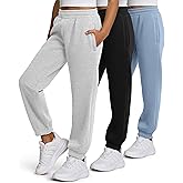 PURE CHAMP Girls Sweatpants 3 Pack Fleece Athletic Joggers, Teen Sweat Pants with Zipper Pockets and Drawstring Size 4-16