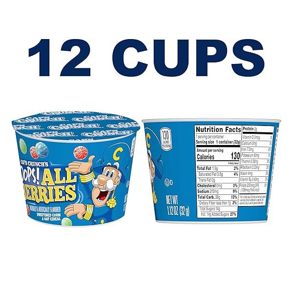 CAP’N CRUNCH BREAKFAST CEREAL, OOPS ALL BERRIES, 1.12 OZ INDIVIDUAL CUPS (12 PACK)