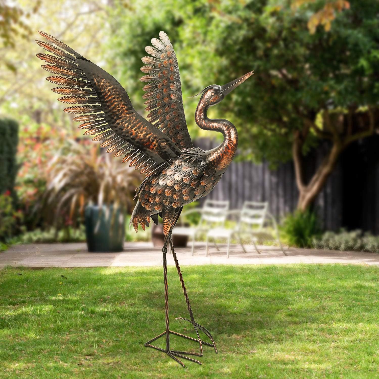 chisheen Outdoor Metal Crane Heron Yard Art Statue and Sculptures for Garden Lawn Patio Backyard Living Room Decoration: Home & Kitchen
