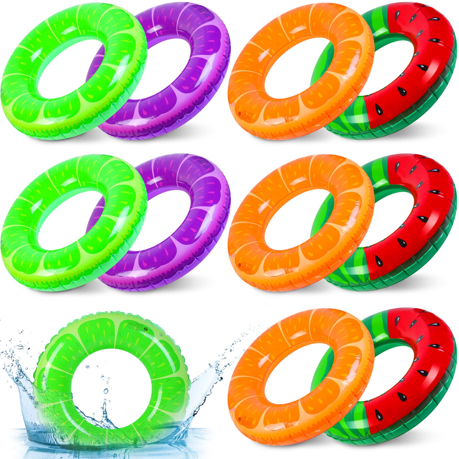 Photo 1 of 10 Pcs Inflatable Pool Floats for Adults, 29 Inch Fruit Tube Rings Watermelon Grape Orange Lemon Swimming Rings, Fruit Tubes for Beach Swimming Party Decorations