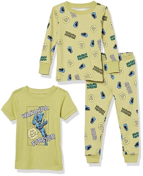 Amazon Essentials Marvel Baby Boys' Snug-Fit Pajama Sleep Sets, 3-piece, Marvel Black Panther, 18 Months