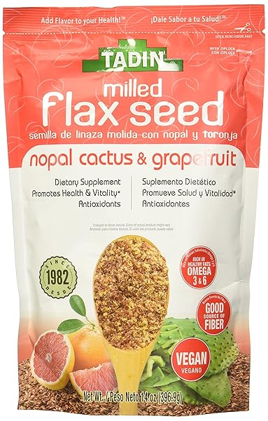 TADIN NOPAL CACTUS & GRAPEFRUIT MILLED FLAX SEED, RICH IN OMEGA 3 & 6, 14OZ., RESEALABLE POUCH, PACK OF 1