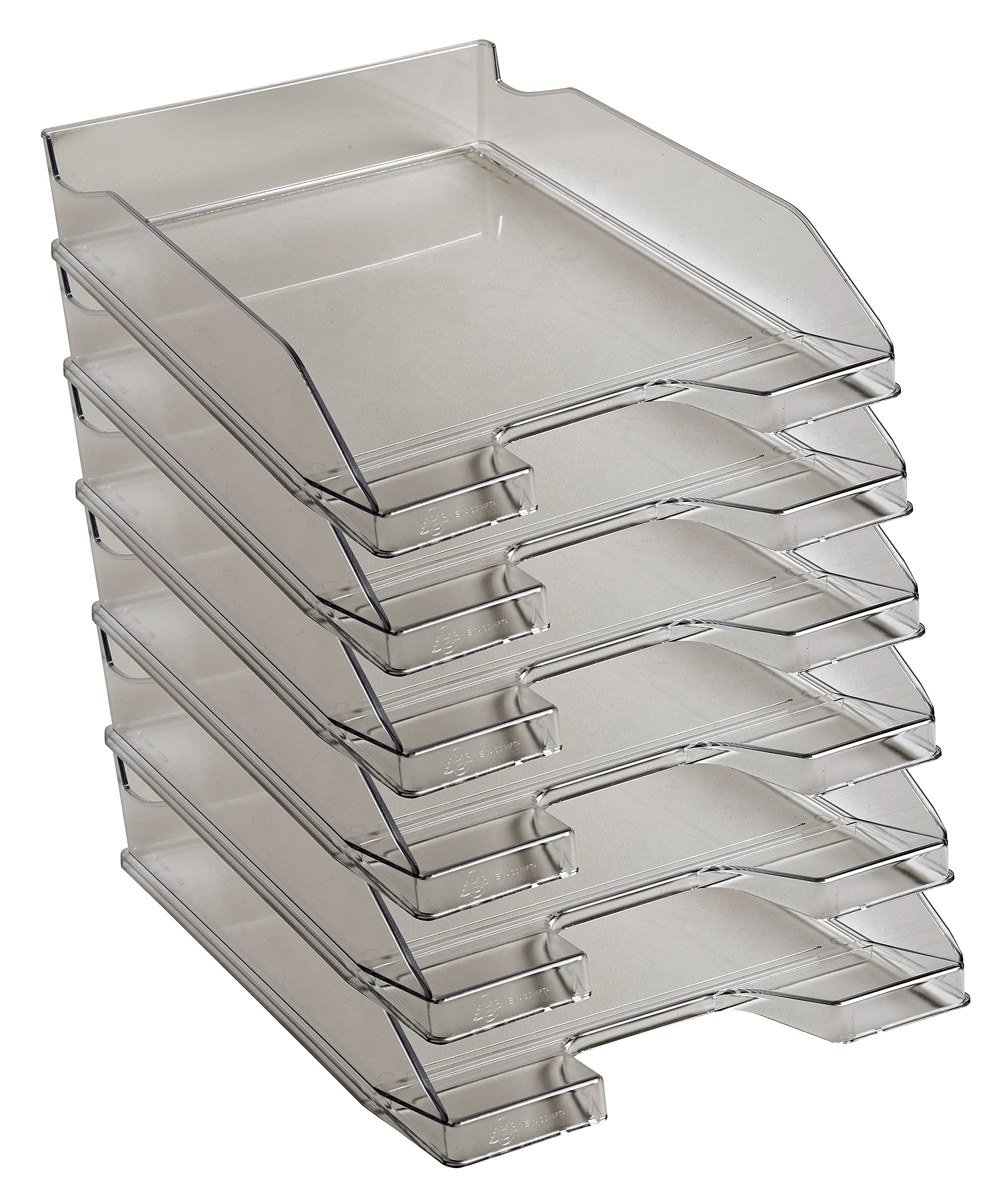 Exacompta - Ref. 113227D - set of 6 COMBO MIDI letter trays - dimensions 34.6 x 25.5x 6.5 cm - for documents in A4 + format - transparent glossy gray color
