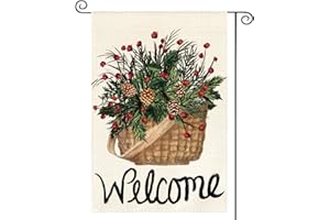 AVOIN colorlife Welcome Holly Red Berries Garden Flag 12x18 Inch Double Sided, Winter Christmas Farmhouse Yard Outdoor Decoration