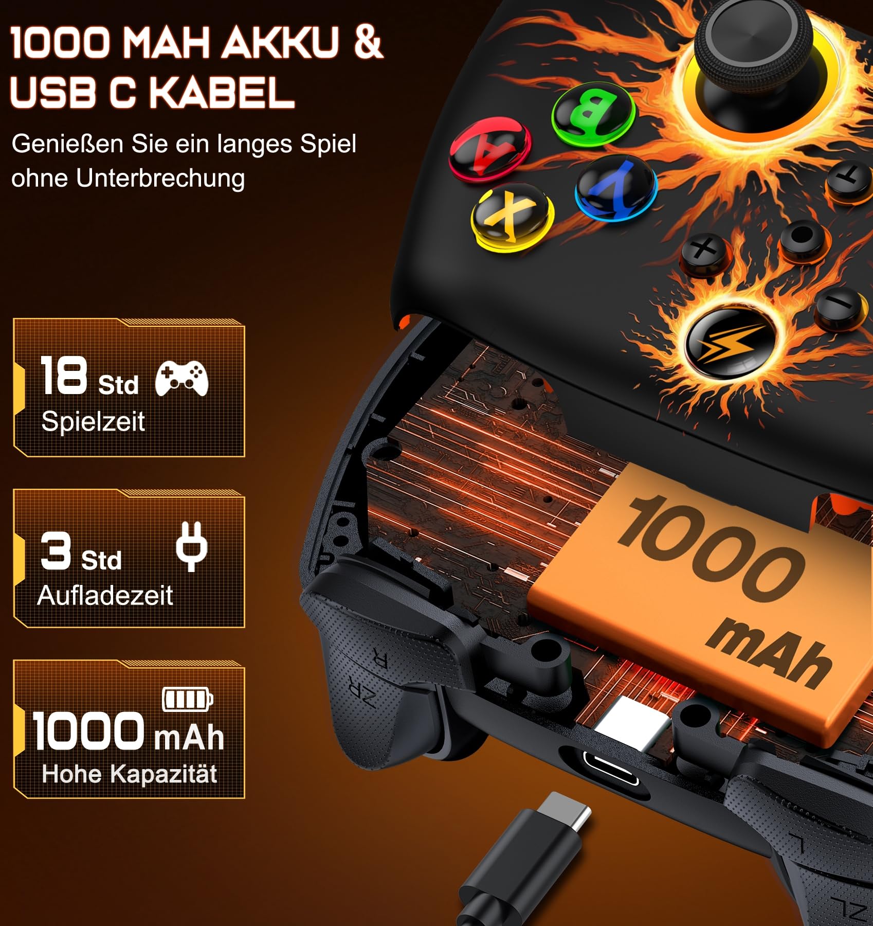 ALEEMTRY Switch Controller-Wireless Switch Pro Controller mit Cooles RGB Aussehen/Programmierbare/Turbo/Aufwachfunktion/1000mAh Akku für Switch/Lite/OLED, Kompatibel mit Android/IOS/PC-Spiele 7
