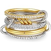 Decholly Gold Stackable Rings for Women, 18K Gold Plated Cubic Zirconia Rings Spinelli Silver Gold Multi Ring Mixed Metals Stackable Ring Set for Women Non Tarnish