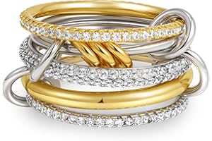 Decholly Gold Stackable Rings for Women, 18K Gold Plated Cubic Zirconia Rings Spinelli Silver Gold Multi Ring Mixed Metals Stackable Ring Set for Women Non Tarnish