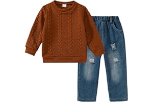 TINYPAINTER Little Boy Clothes Long Sleeve Sweatshirts+Denim Jeans Fall Outfits Winter Pants Set 3-8 Years