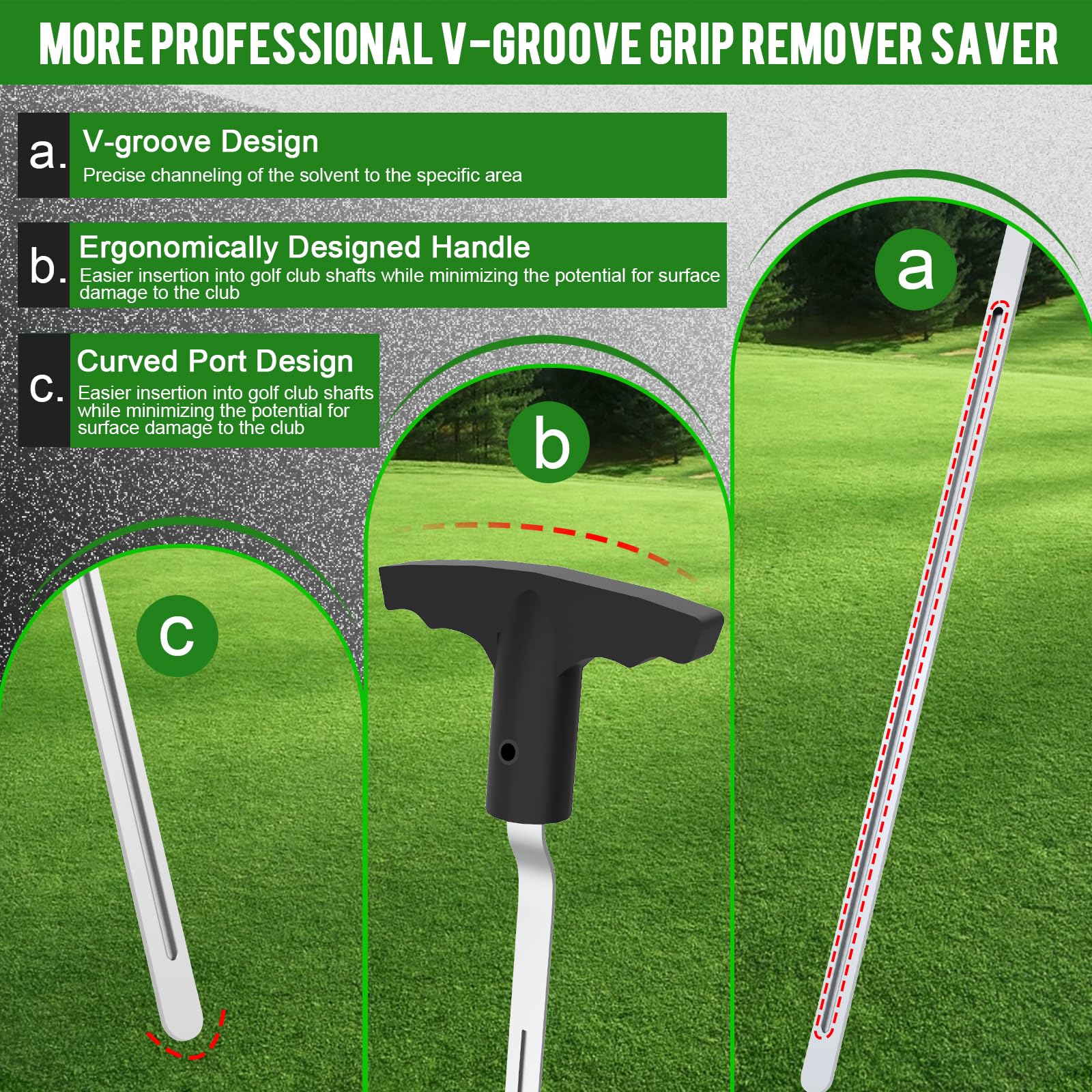 PICEBOM Golf Grip Removal Tool, VGroove Grip Remover Saver Gripping