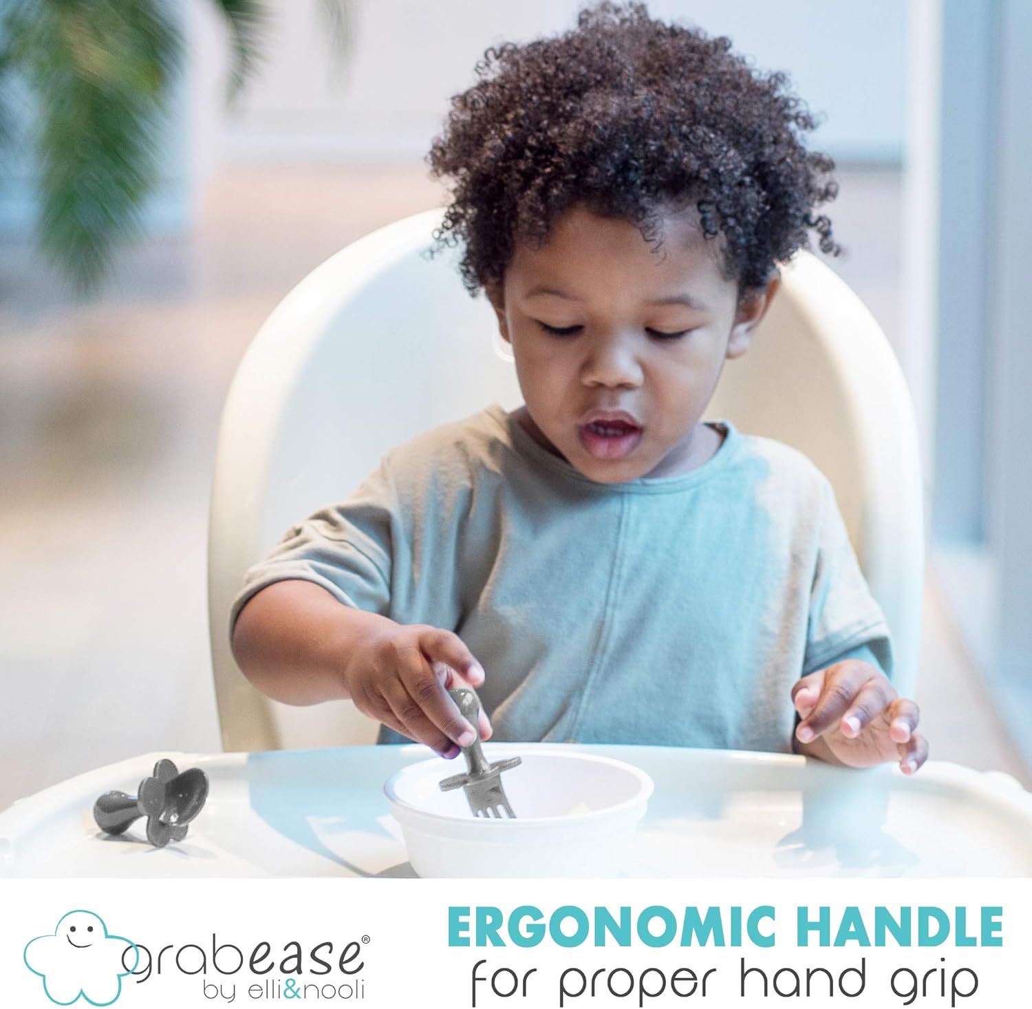 Grabease Toddler Utensils Baby Utensils Baby Forks for Self Feeding Bpa-Free & Phthalate-Free for Baby & Toddler, 1 Set, Gray - Image 5