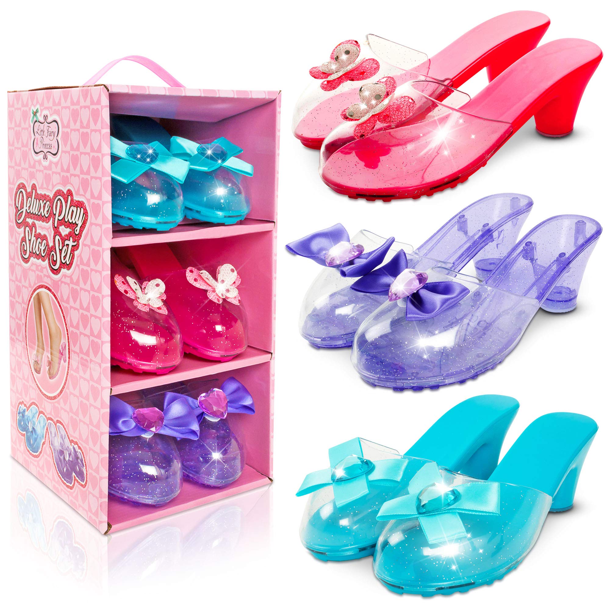 Little Fairy Princess Dress Up Shoes - 3 Soft Princess Jelly Shoes, Kids, for Girls Age 3-6 Years, Little Girls Shoe Storage Box, Toys