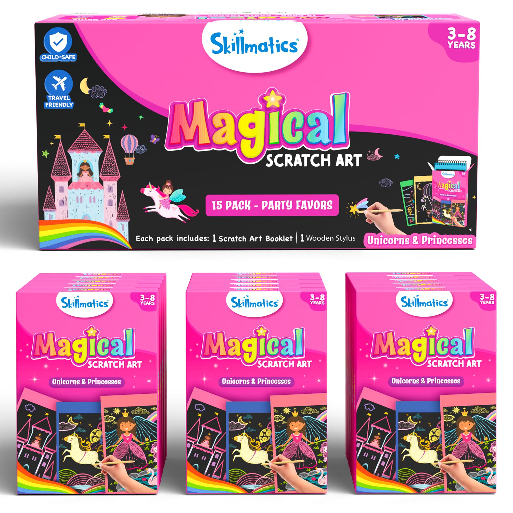Skillmatics Party Favours (Pack of 15) - Magical Scratch Art Set for Kids, Unicorns & Princesses, Pink Goodie Bag, DIY Art & Craft Activity, Gifts for Girls, Boys Ages 3, 4, 5, 6, 7, 8 — image 1