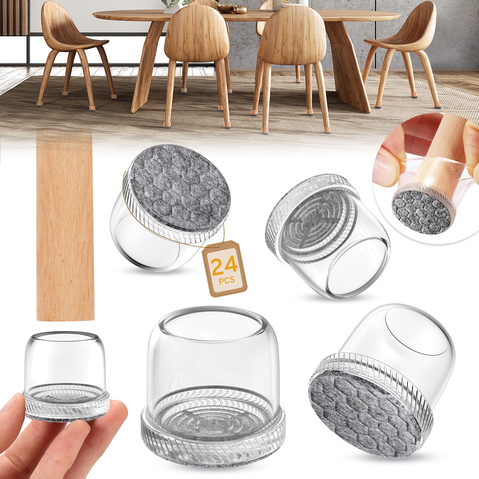 Photo 1 of 24PCS Round Chair Leg Floor Protectors, Furniture Sliders, Chair Leg Protectors for Hardwood Floors, Non-Slip Felt Furniture Pads, Silicone Cap Covers to Protect Floors, (Fit 0.75" - 1.1")