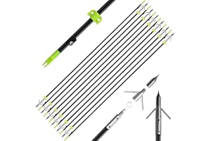 CENWTY Bowfishing Arrows 8mm Solid Fiberglass Fishing Arrow with Removeable Tips and Safety Slides for Hunting Archery Compound Bow Recurve Bow Fishing Arrow