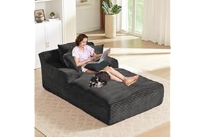 GOHFOY 78''L Boneless Couch, Oversized Chaise Lounge Chair Indoor, Corduroy Upholstered Sleeper Sofa Couch Bed, Deep Seat Reading Chairs Cloud Sofas Couches for Living Room (78''-Black)