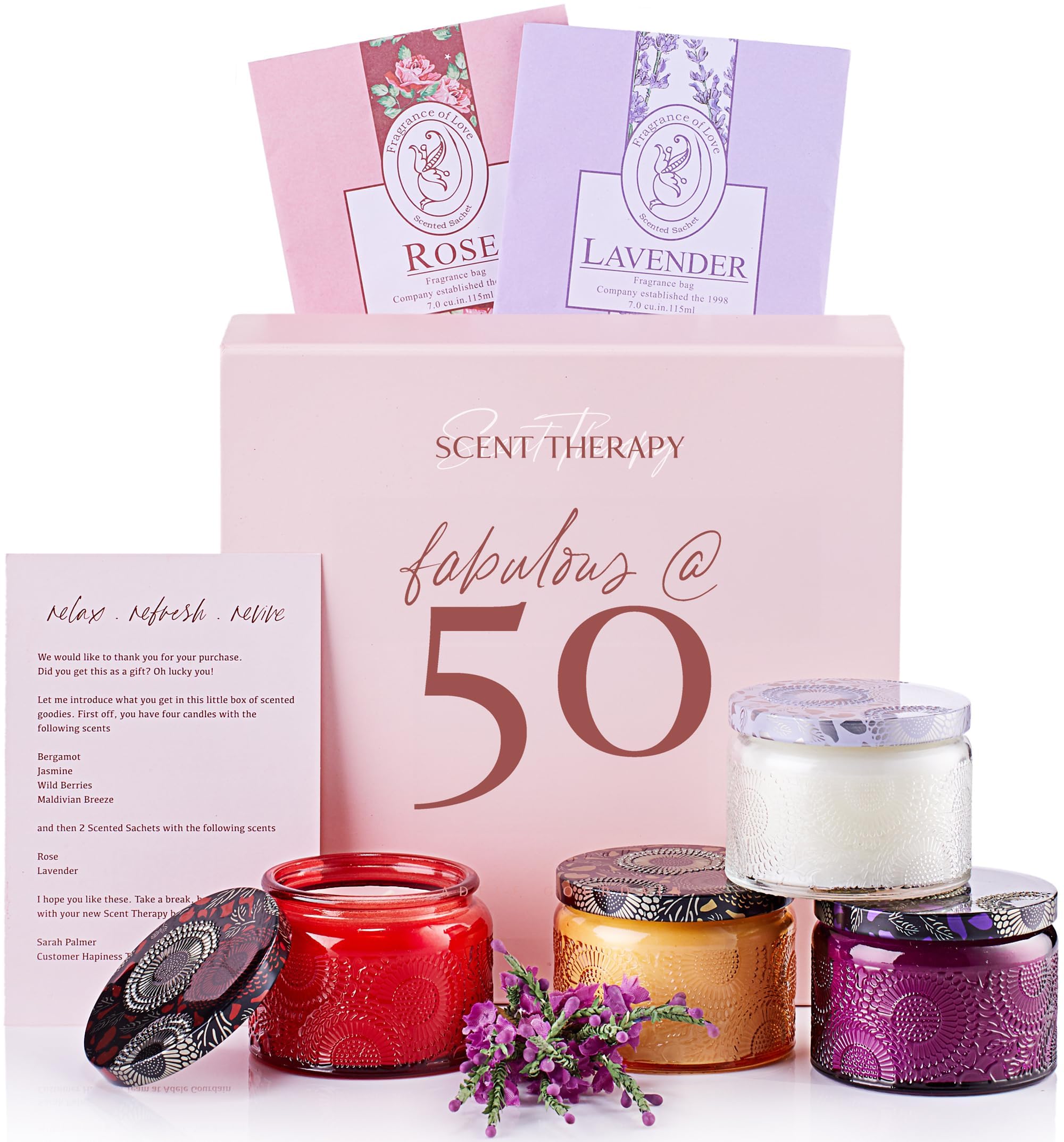ADELEGOURDAIN 50th Birthday Gifts for Women - Fabulous at 50 Scented Candle Set - Luxury Aromatherapy Soy Wax Glass Jars - Unique Present for Mom, Sister, Best Friend - Happy Anniversary Decor
