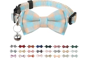 BANMODER Cat Collar Breakaway with Bells,Cute Cat Bow Tie,1 Pack Safety Kitten Plaid & Flower Collar for Girl Boy Male Cats (Orange/Blue Plaid)