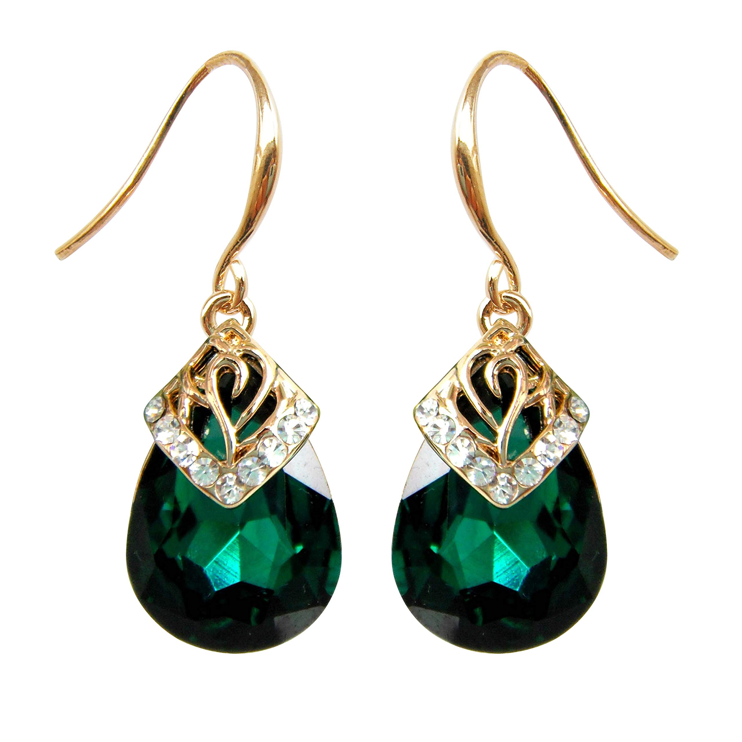 Navachi 18k Gold Plated Crystal Flower Pattern Water Drop Green Zircon Az1630e Dangle Earrings