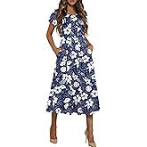 HOTOUCH Summer Dresses for Women 2026 Casual Midi Dress Petal Short Sleeve A Line Dress Pleated Flare Sundress