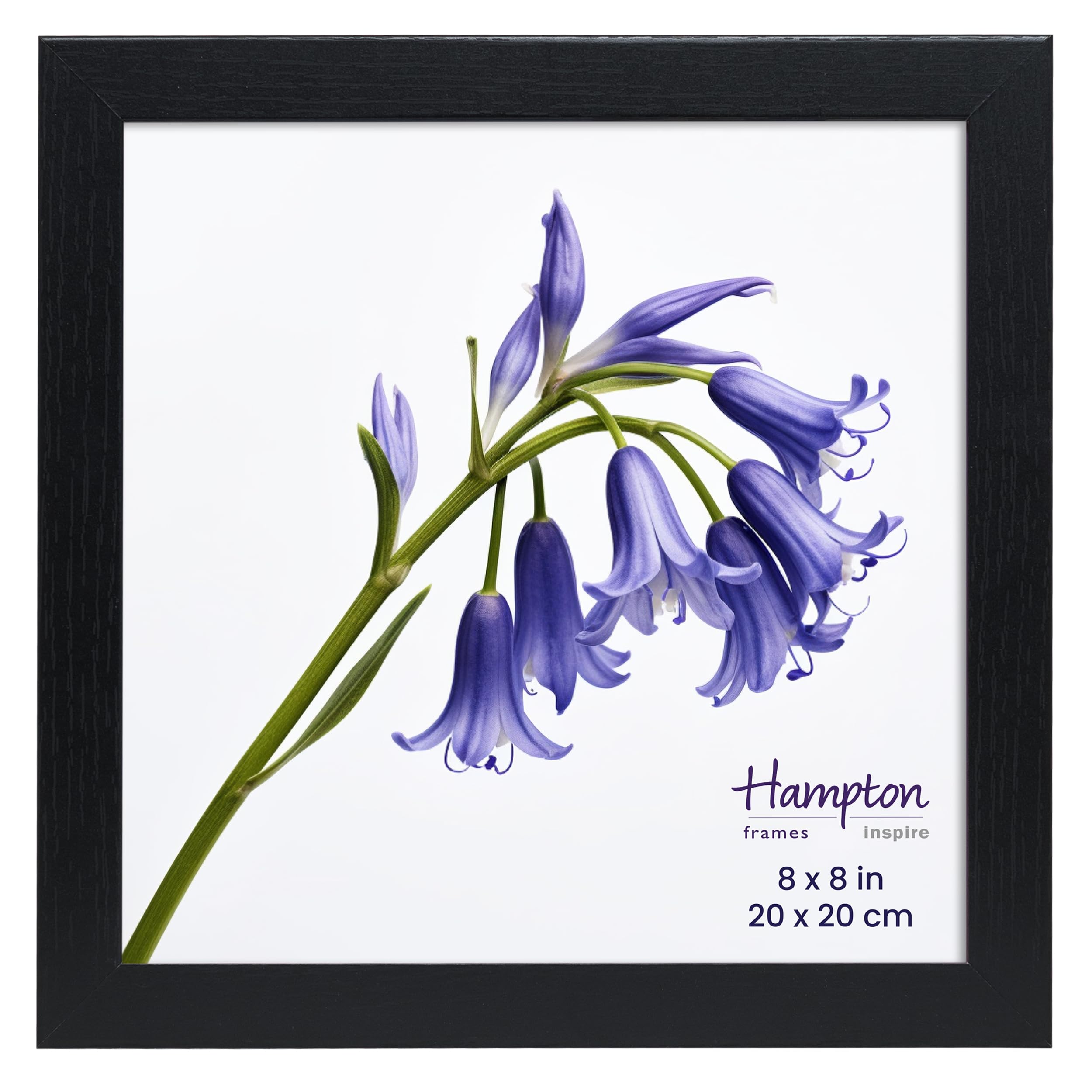 inspire by Hampton Frames | CAMBRIDGE Square Picture Frame | 8x8 (20x20cm), Black, Engineered Wood, Acrylic Front | Freestanding or Wall Mount | Modern Display for Photos, Home Décor