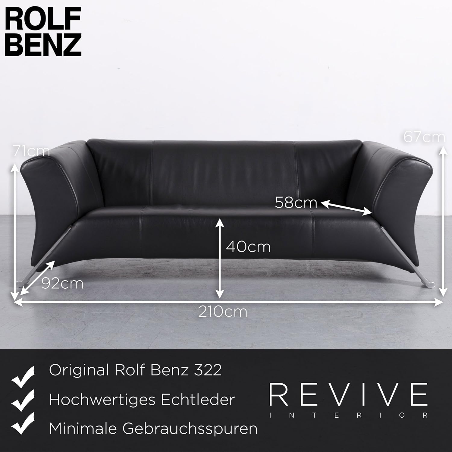 Amazon De Rolf Benz 322 Leder Dreisitzer Sofa Schwarz Dreisitzer Couch Echtleder 6100