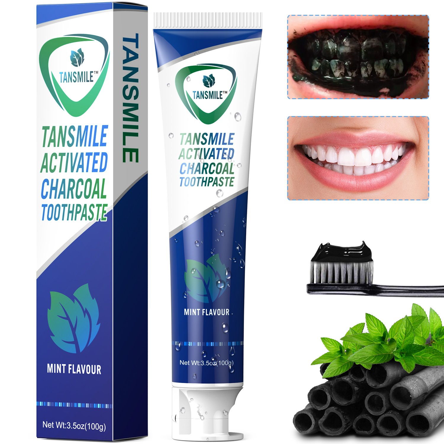 Tansmile Charcoal Toothpaste Natural Activated Charcoal Teeth Whitening Toothpaste Black Bamboo