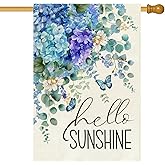 Baccessor Spring House Flag 28 X 40 Inch, Blue Purple Hydrangea Double Sided Burlap Welcome Large Yard Flag Seasonal Holiday Lawn Proch Outdoor Outside Decor