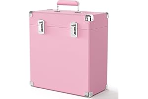 VICTRESS Vinyl Record Storage and Carrying Case, Waterproof Dustproof Portable Organizer for LP Collection, Pink Record Display Box Holds 45 7–12 Inch Albums, Ideal for Music Lovers and Rare Vinyl Collections