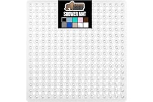 GORILLA GRIP Patented Square Shower Stall Mat, Small Bathtub Floor Mats for Stand Up Showers with Suction Cups and Drainage Holes, Machine Wash, Soft on Feet, Bathroom Accessories 21x21 Inch, Clear