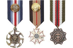 MARSRUT 3PCS Metal Retro Vintage Military Medals Badge, Crown Geometric Colonel Brooch Pin, Medallas Militares Gold Shoulder Pads, For Patriot Royal Prince Army War Uniform, Men Costume, Ribbon, Epaulets (B)