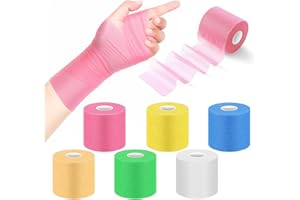 ADMITRY Upgraded Pre Wrap Tape Athletic,6 Rolls Black Prewrap Headbands for Hair Soccer,Foam Underwrap Sports Wrap-Beige,White,Blue,Green,Pink,Yellow,Total 132 Yards