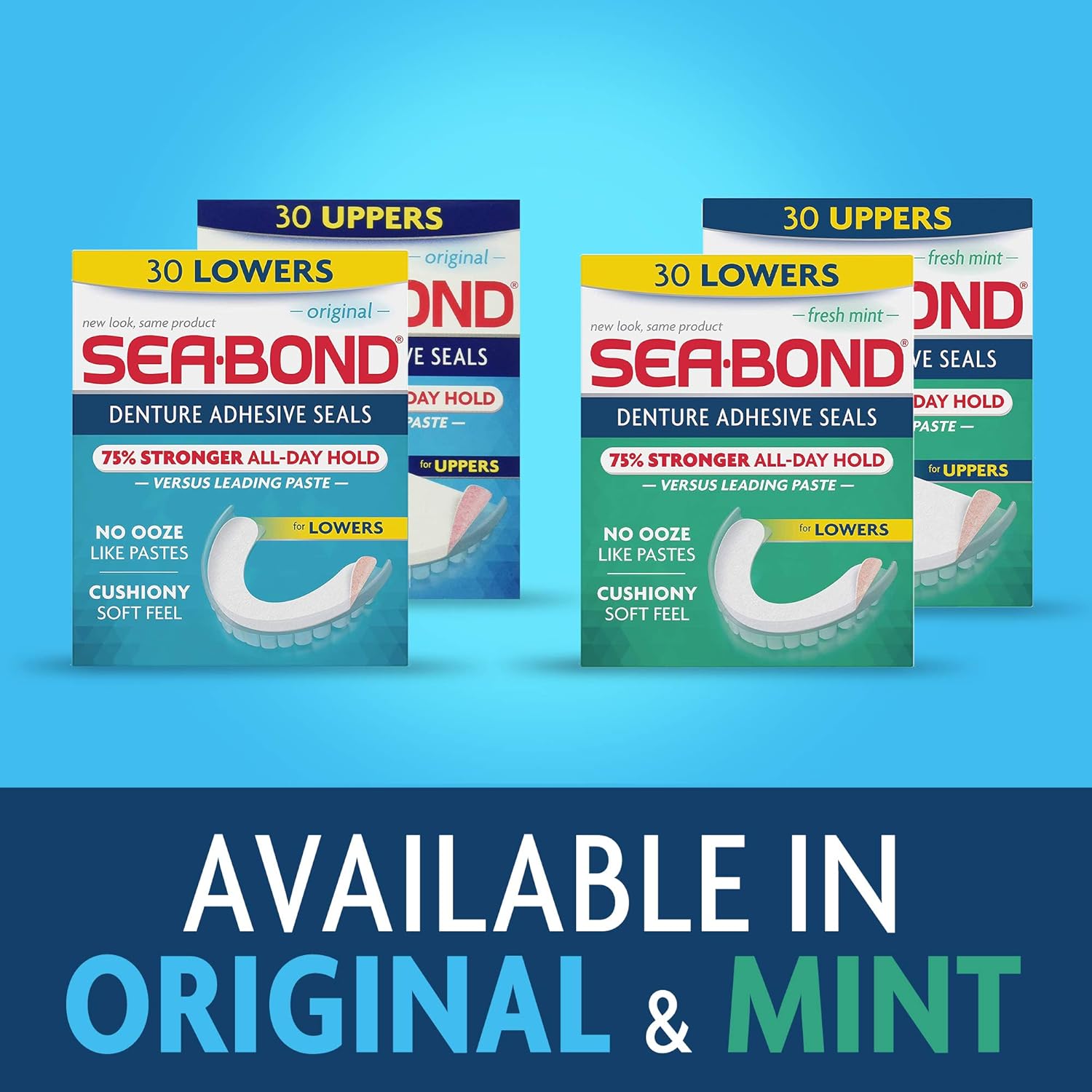 Sea Bond Secure Denture Adhesive Seals, Original Uppers, Zinc Free, All Day Hold, Mess Free, 30 Count : Denture Care Product : Beauty