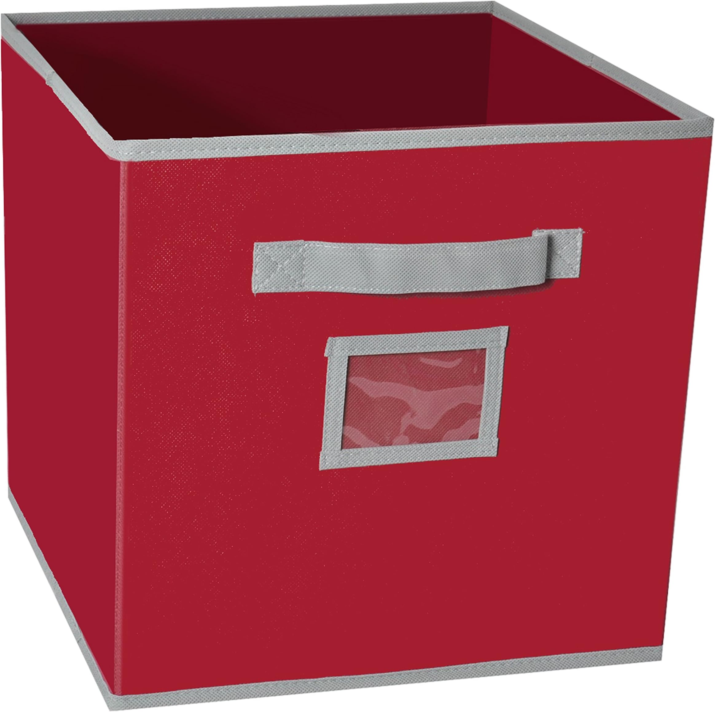 LumosMe Foldable Storage Baskets 11.8''x11.8''x11.8'' – Cube Fabric Drawers With Handle and Label Holder (1, Crimson)