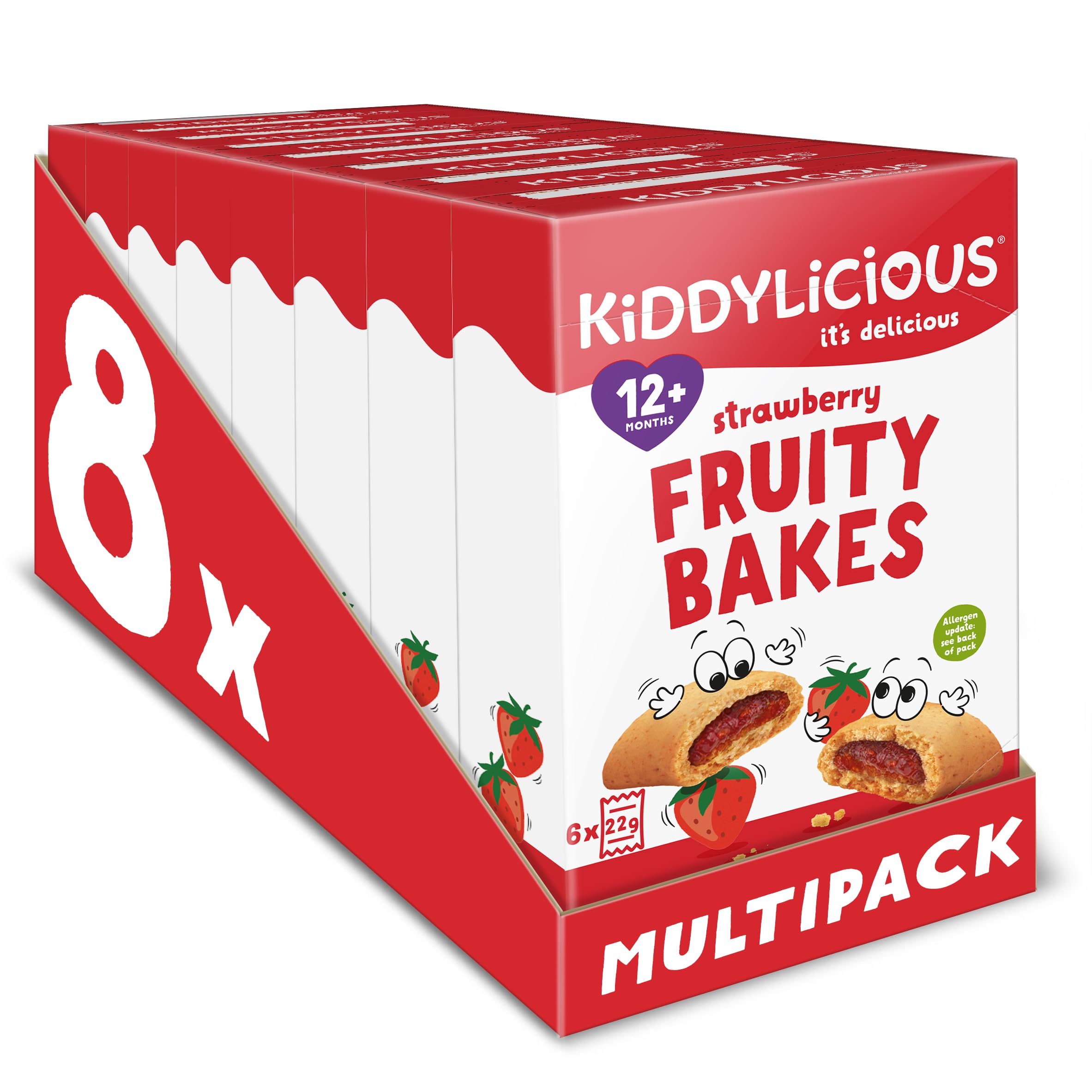 Kiddylicious Strawberry Fruity Bakes - Delicious Snacks for Kids with Real Fruit Centre - Suitable for 18+ Months - 8 Packs of 6 (48 Total)