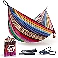 Foxelli Camping Hammock - Lightweight Portable Hammock, Easy Setup with Tree-Friendly Ropes & Steel Carabiners, Heavy Duty Parachute Nylon for Indoors and Outdoors