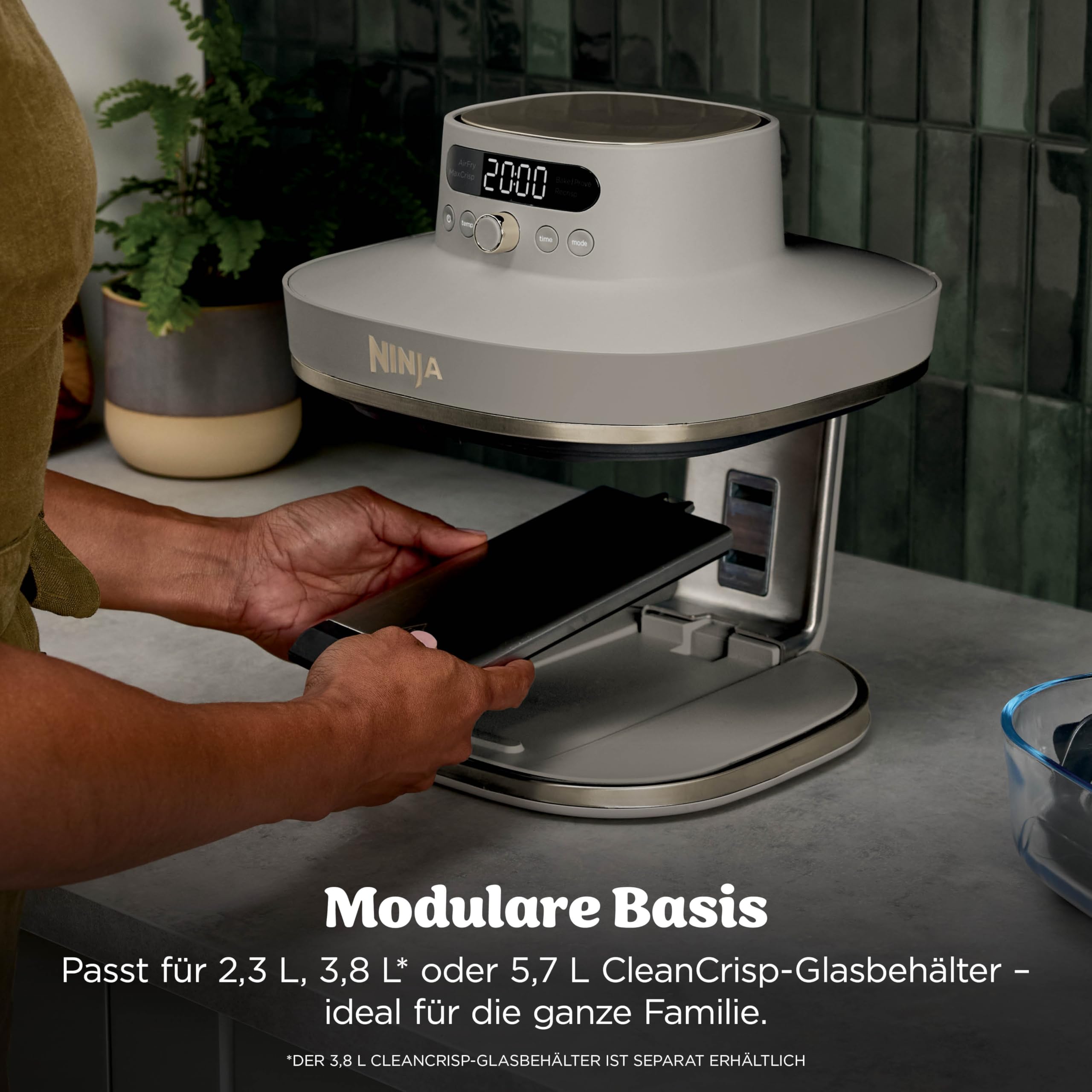 Ninja CRISPi PRO XL Glas-Heißluftfritteuse (Air-Fryer), 5 voreingestellte Zubereitungsfunktionen, inkl. CleanCrisp-Glasbehälter (5,7 l und 2,3 l) und Aufbewahrungsdeckel, Stone Gold AS090EUSD 5