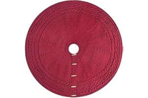 48-Inch Cable Sweater Knit Christmas Tree Skirt with Wooden Toggles, Burgundy