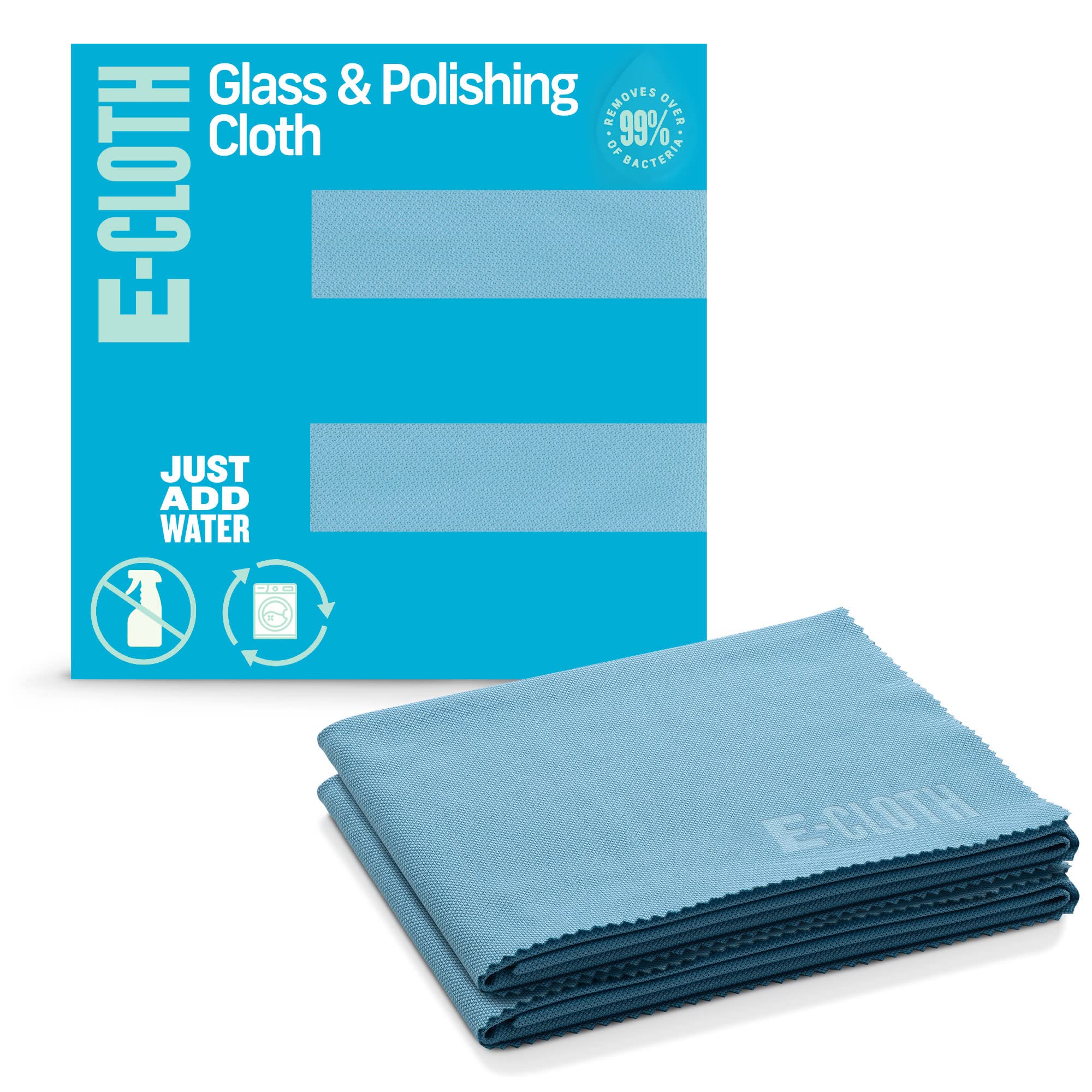 E-Cloth Glass & Polishing Cloth, Sustainable Microfibre Cleaning Cloth Set, Perfect Cleaner for Glass, Windows and Mirrors, Washable and Reusable, 100 Wash Promise,Alaskan Blue, 2 Pack